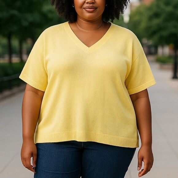 White Stag Sunny Yellow Popover Short Sleeve Sweater Size 16/18 - Picture 1 of 7